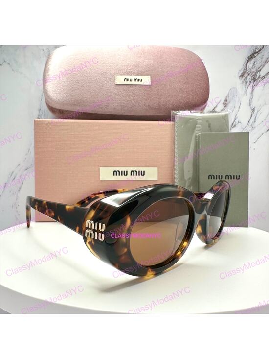 New MIU MIU Sunglasses Brown Tortoise Oval Womens Reverie